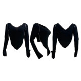 Casual Ribbed V-neck Solid Long Sleeve Top GLF-08009
