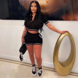 Lapel Short Sleeve Shorts Fashion Casual Two Piece Set NYF-8137