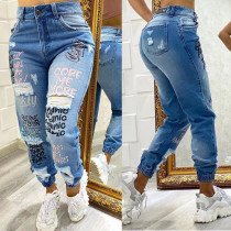Fashion Letter Print Jeans OD-8534