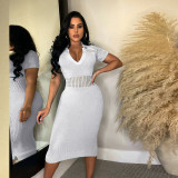 Plus Size Sexy Slim Fit Lapel Sweater Midi Dress NY-090