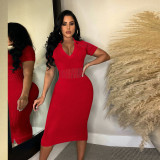 Plus Size Sexy Slim Fit Lapel Sweater Midi Dress NY-090