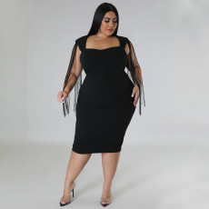 Plus Size Sexy Tassel Sleeveless Slim Fit Dress NNWF-7791