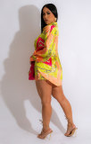 Fashion Printed Long Sleeve Shirt Shorts Two Piece Set XHXF-8663