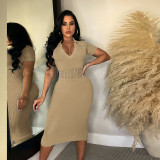 Plus Size Sexy Slim Fit Lapel Sweater Midi Dress NY-090