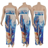 Plus Size Fashion Sexy Chest Wrap Printed Jumpsuit WPF-8839