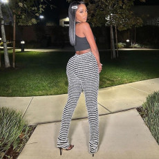Fashion Knitted Striped Slim Casual Pants FL-22342