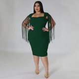 Plus Size Sexy Tassel Sleeveless Slim Fit Dress NNWF-7791