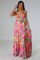 Sexy Backless Print Maxi Dress XHXF-345