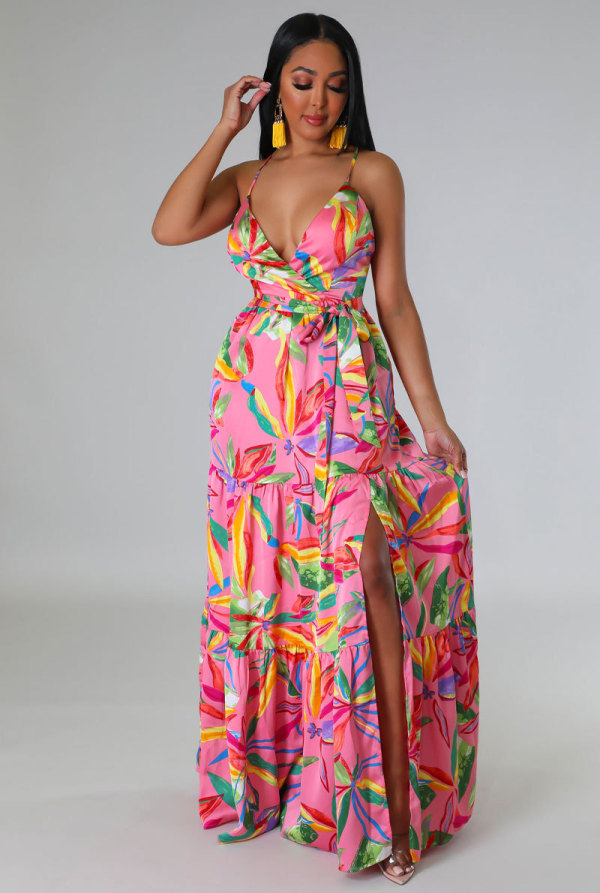 Sexy Backless Print Maxi Dress XHXF-345