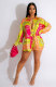 Fashion Printed Long Sleeve Shirt Shorts Two Piece Set XHXF-8663