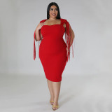 Plus Size Sexy Tassel Sleeveless Slim Fit Dress NNWF-7791