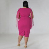Plus Size Sexy Tassel Sleeveless Slim Fit Dress NNWF-7791