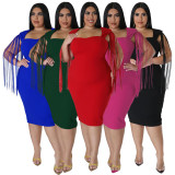 Plus Size Sexy Tassel Sleeveless Slim Fit Dress NNWF-7791