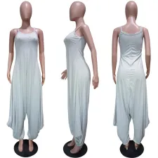 Plus Size 4XL Gray Sleeveless Loose Harem Jumpsuits LSL-6349