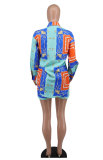 Fashion Printed Long Sleeve Shirt Shorts Two Piece Set XHXF-8663
