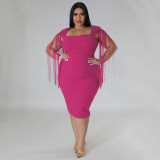 Plus Size Sexy Tassel Sleeveless Slim Fit Dress NNWF-7791