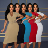 Plus Size Sexy Slim Fit Lapel Sweater Midi Dress NY-090