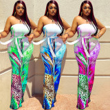 Plus Size Fashion Sexy Chest Wrap Printed Jumpsuit WPF-8839