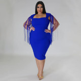 Plus Size Sexy Tassel Sleeveless Slim Fit Dress NNWF-7791