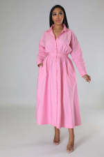 Fashion Long Sleeve Shirt Dress OSM-4383