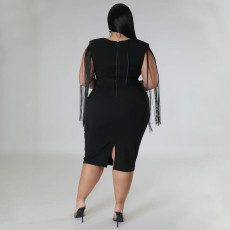Plus Size Sexy Tassel Sleeveless Slim Fit Dress NNWF-7791