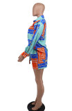Fashion Printed Long Sleeve Shirt Shorts Two Piece Set XHXF-8663