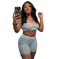 Sexy See-through Mesh Tank Top Shorts Two Piece Set XYF-9233