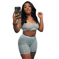 Sexy See-through Mesh Tank Top Shorts Two Piece Set XYF-9233