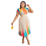 Print Short Sleeve Long Skirt Two Piece Set YF-10386