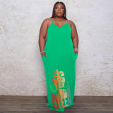 Plus Size Printed Sling Fashion Loose Maxi Dress WAF-77208226