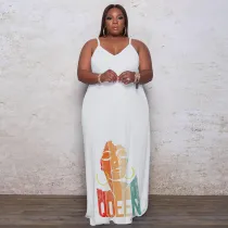 Plus Size Printed Sling Fashion Loose Maxi Dress WAF-77208226