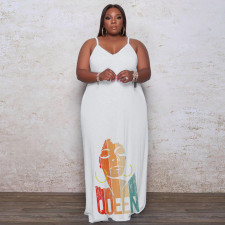 Plus Size Printed Sling Fashion Loose Maxi Dress WAF-77208226