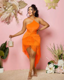 Sexy Solid Halter Tassel Dress WPF-80898