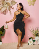 Sexy Solid Halter Tassel Dress WPF-80898