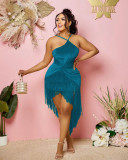 Sexy Solid Halter Tassel Dress WPF-80898