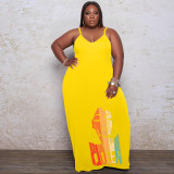 Plus Size Printed Sling Fashion Loose Maxi Dress WAF-77208226