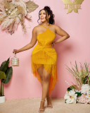 Sexy Solid Halter Tassel Dress WPF-80898