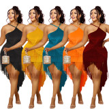 Sexy Solid Halter Tassel Dress WPF-80898
