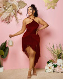 Sexy Solid Halter Tassel Dress WPF-80898
