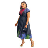Print Short Sleeve Long Skirt Two Piece Set YF-10386