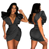 Sexy Deep V Backless Solid Mini Dress YF-10415