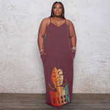 Plus Size Printed Sling Fashion Loose Maxi Dress WAF-77208226