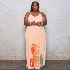 Plus Size Printed Sling Fashion Loose Maxi Dress WAF-77208226