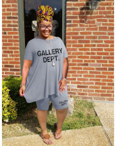 Plus Size	Letter Print Top Shorts Two Piece Set WAF-7416239