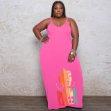 Plus Size Printed Sling Fashion Loose Maxi Dress WAF-77208226