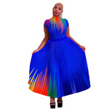 Print Short Sleeve Long Skirt Two Piece Set YF-10386
