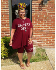 Plus Size	Letter Print Top Shorts Two Piece Set WAF-7416239