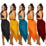 Sexy Solid Halter Tassel Dress WPF-80898