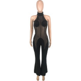 Plus Size Fashion Sexy Mesh Splice Halter Jumpsuits MEI-9298