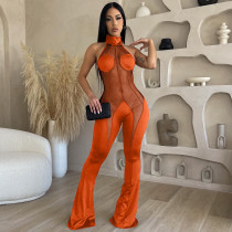 Sexy Mesh Splice Halter Jumpsuits FNN-8700